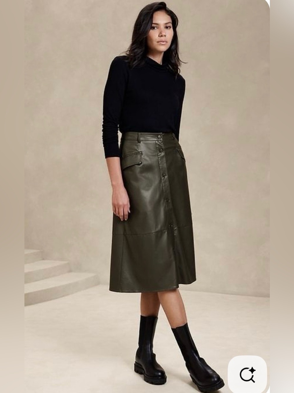 Banana Republic Vegan Leather Skirt Olive Green Size 8